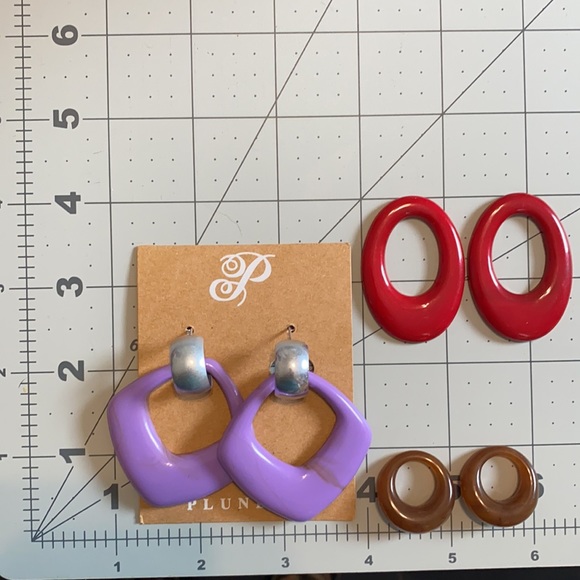 3 in 1 Interchange Spring Summer Earrings Set Red Purple Brown by Plunder - Picture 1 of 5